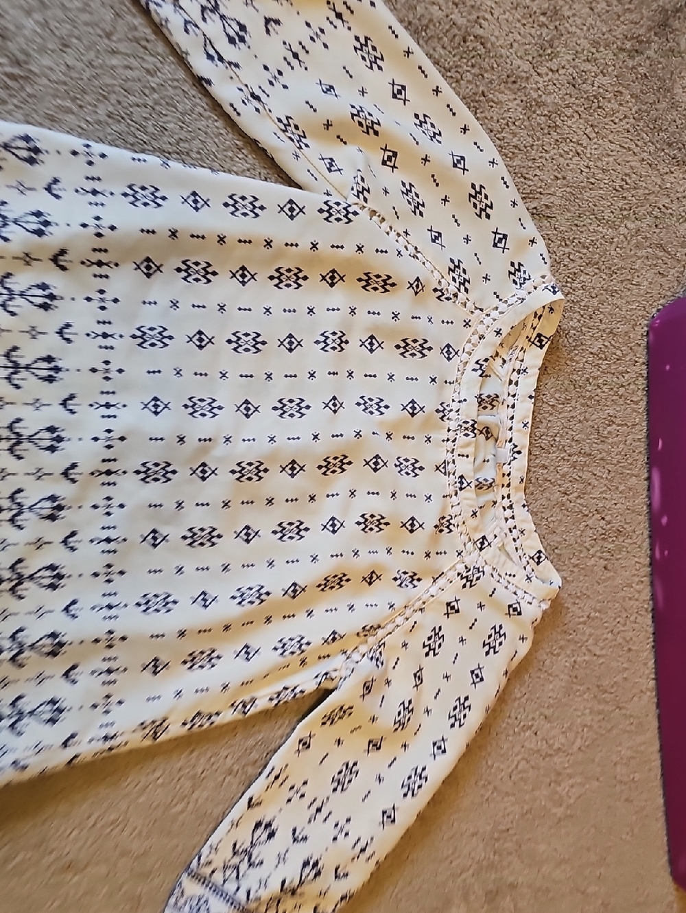 Skies Are Blue Cream Blouse with Navy Geometric Print